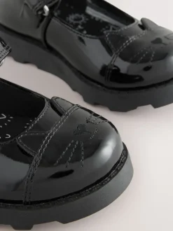 Black Patent Cat Character Mary Jane School Shoes