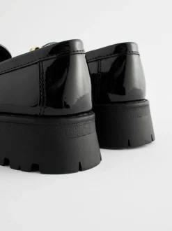 Black Patent Chunky Chain Loafer School Shoes