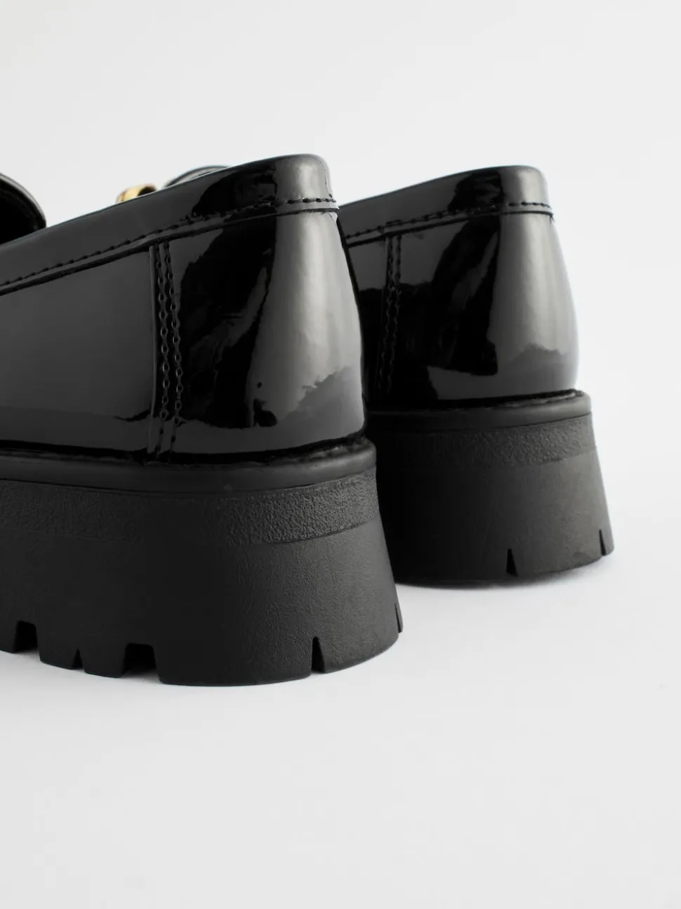 Black Patent Chunky Chain Loafer School Shoes