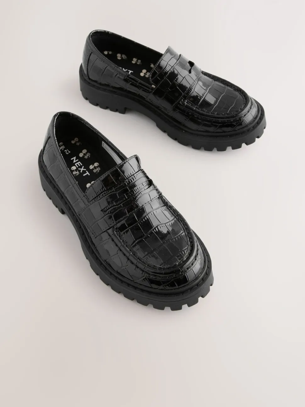 Black Patent Crocodile Effect School Loafers