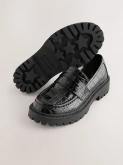 Black Patent Crocodile Effect School Loafers