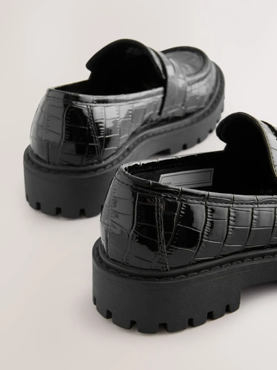 Black Patent Crocodile Effect School Loafers
