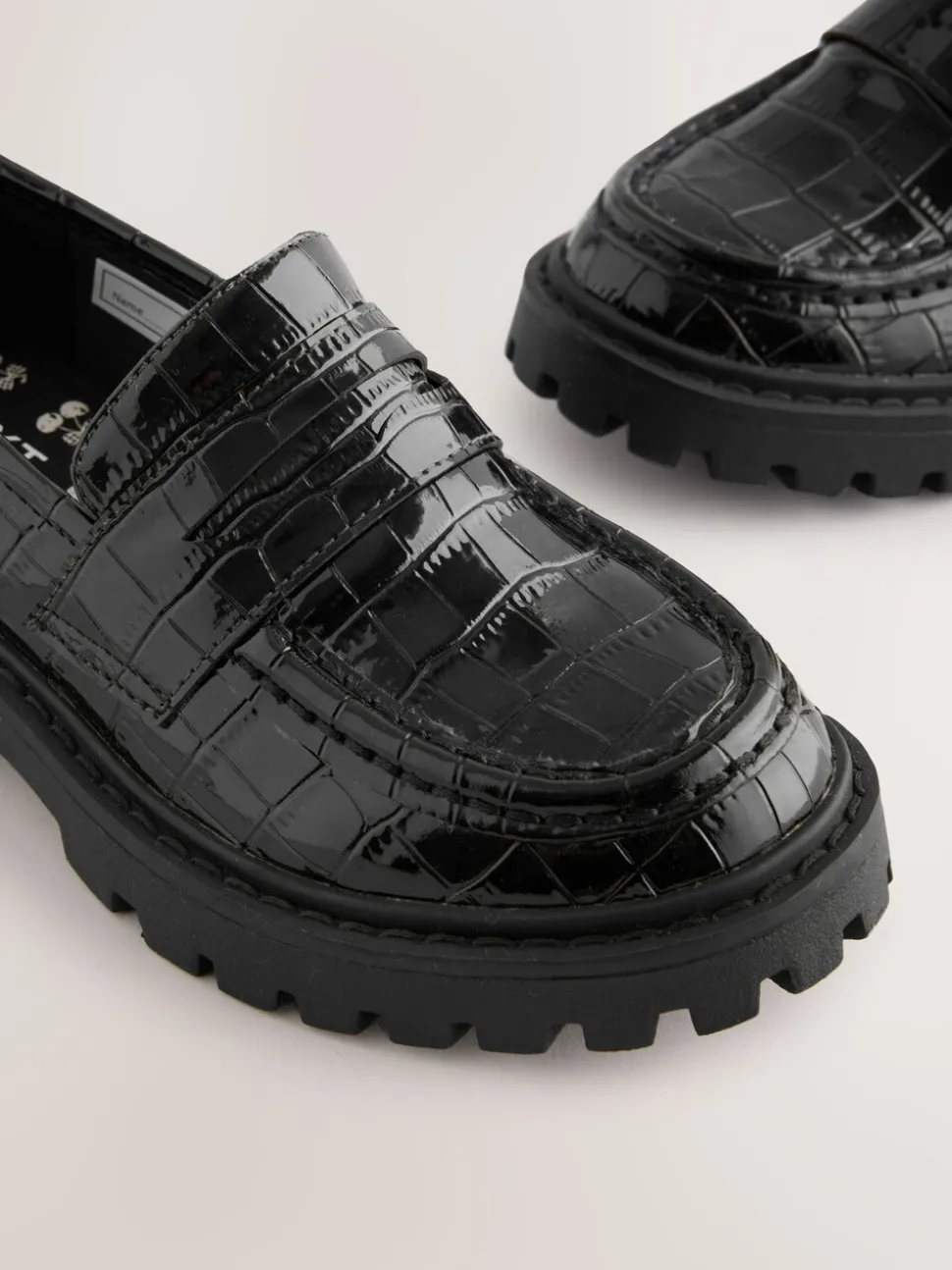 Black Patent Crocodile Effect School Loafers