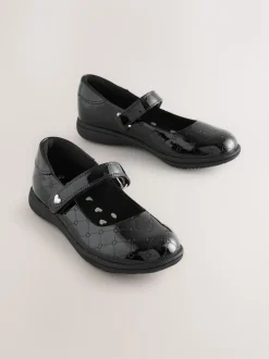 Black Patent Heart Embossed School Mary Jane Shoes
