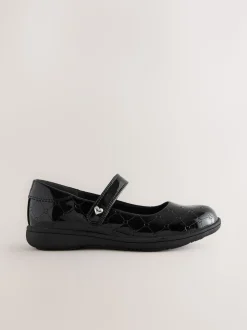 Black Patent Heart Embossed School Mary Jane Shoes