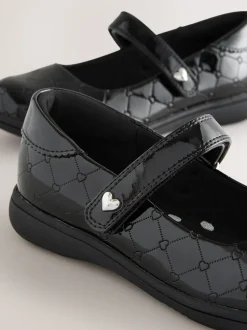Black Patent Heart Embossed School Mary Jane Shoes