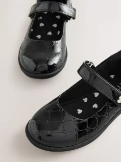 Black Patent Heart Embossed School Mary Jane Shoes