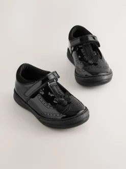 Black Patent Leather Butterfly T-Bar School Shoes