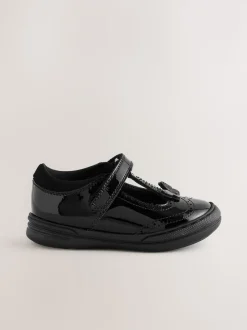 Black Patent Leather Butterfly T-Bar School Shoes