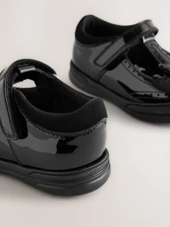 Black Patent Leather Butterfly T-Bar School Shoes