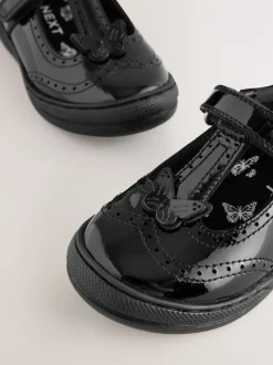 Black Patent Leather Butterfly T-Bar School Shoes