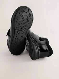Black Patent Leather Butterfly T-Bar School Shoes