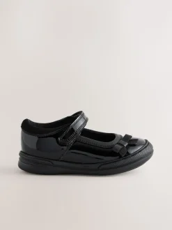 Black Patent Leather Standard Fit (F) Bow Mary Jane School Shoes