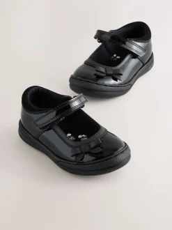 Black Patent Leather Standard Fit (F) Bow Mary Jane School Shoes