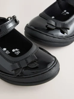 Black Patent Leather Standard Fit (F) Bow Mary Jane School Shoes