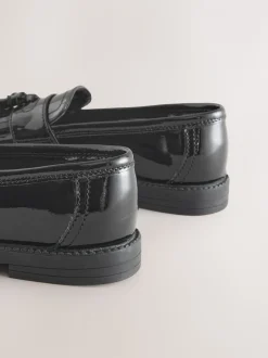 Black Patent Narrow Fit (E) Leather Tassel Loafer School Shoes