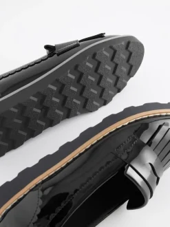 Black Patent Narrow Fit (E) School Tassel Loafers