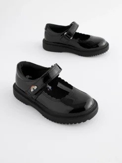 Black Patent Rainbow Chunky Mary Jane School Shoes