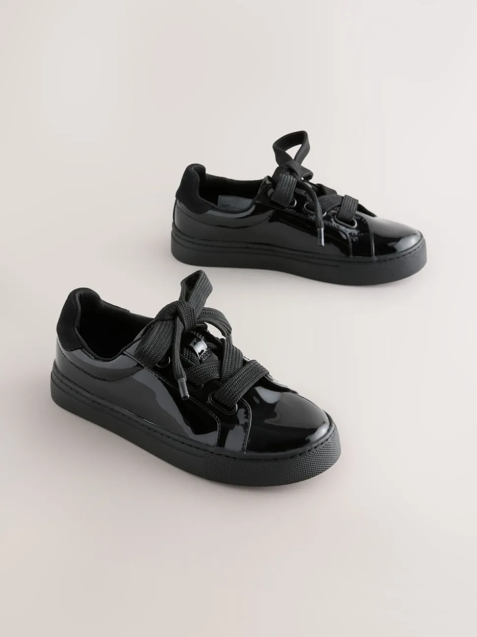Black Patent Retro Lace Up School Trainers