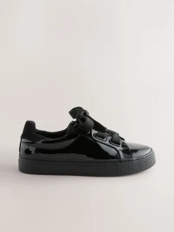 Black Patent Retro Lace Up School Trainers