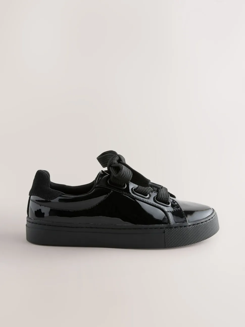 Black Patent Retro Lace Up School Trainers