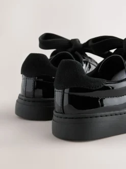 Black Patent Retro Lace Up School Trainers
