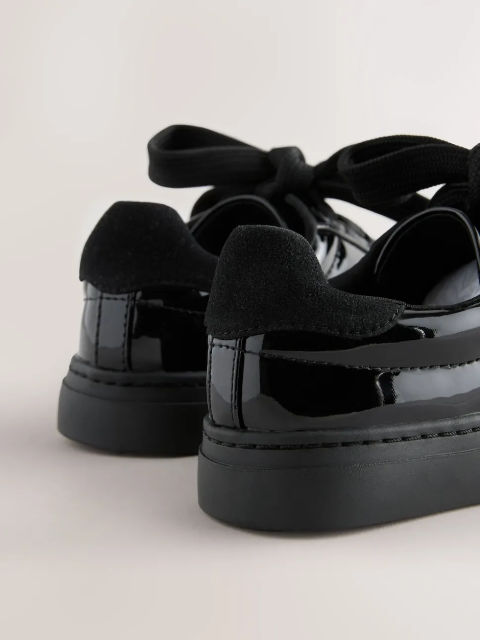 Black Patent Retro Lace Up School Trainers
