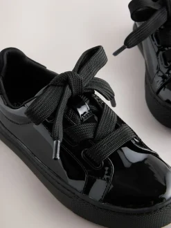 Black Patent Retro Lace Up School Trainers