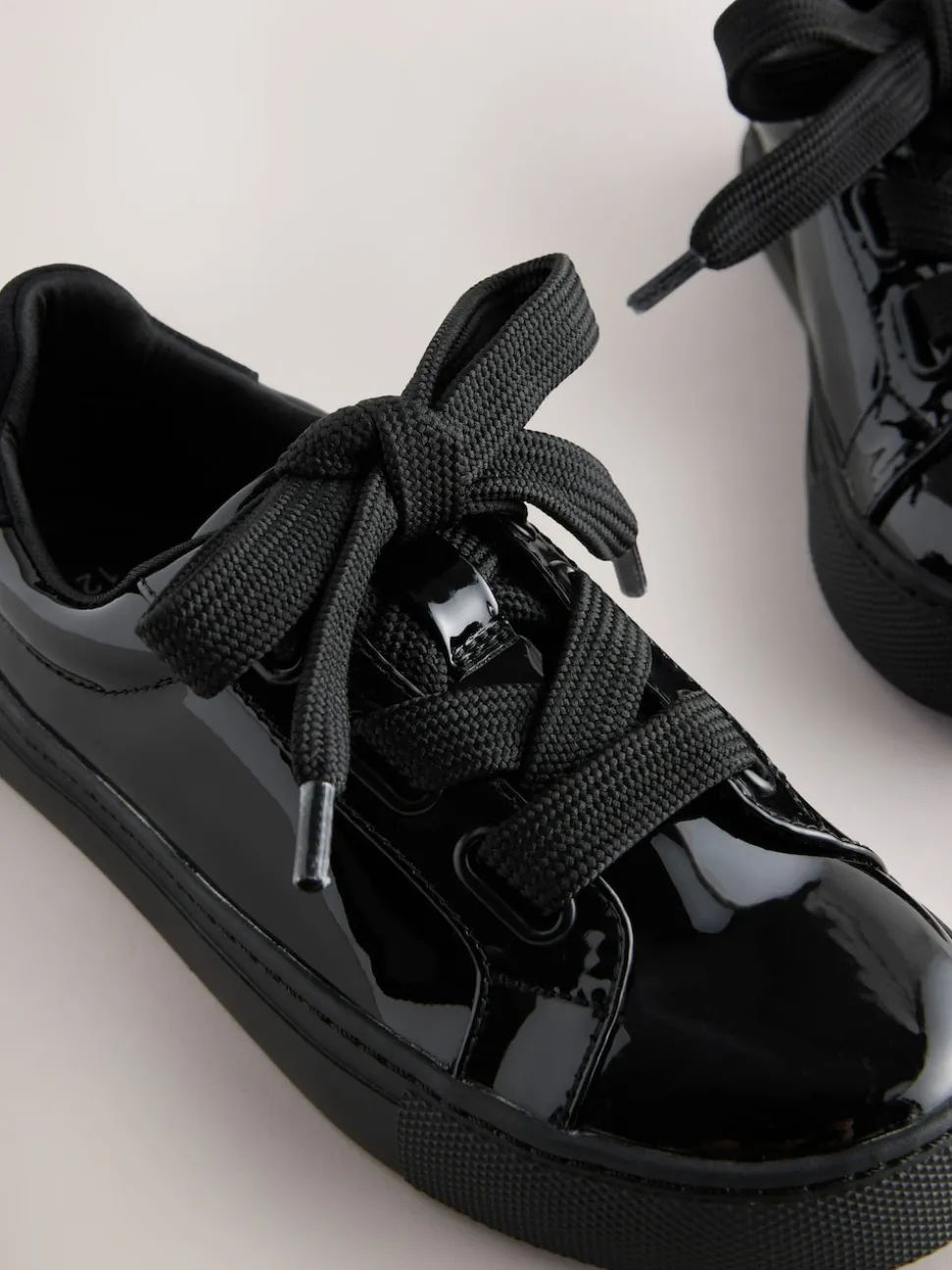 Black Patent Retro Lace Up School Trainers
