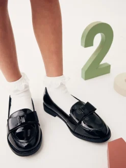 Black Patent School Bow Loafers
