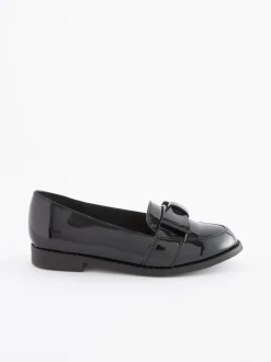 Black Patent School Bow Loafers