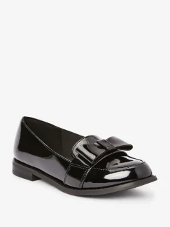 Black Patent School Bow Loafers