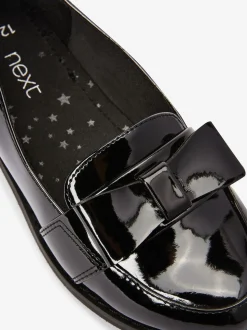 Black Patent School Bow Loafers