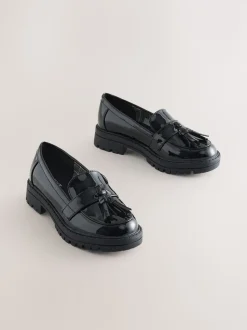 Black Patent School Chunky Tassel Loafers