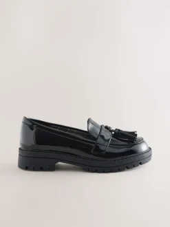 Black Patent School Chunky Tassel Loafers
