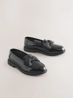 Black Patent Standard Fit (F) Leather Bow Loafer School Shoes