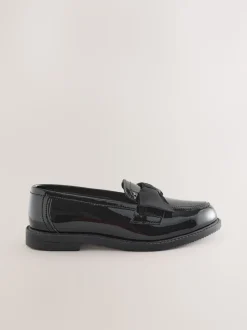 Black Patent Standard Fit (F) Leather Bow Loafer School Shoes