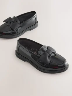 Black Patent Standard Fit (F) Leather Bow Loafer School Shoes