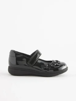 Black Patent Standard Fit (F) School Junior Butterfly Mary Jane Shoes