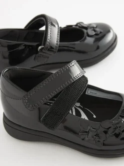 Black Patent Standard Fit (F) School Junior Butterfly Mary Jane Shoes