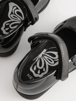 Black Patent Standard Fit (F) School Junior Butterfly Mary Jane Shoes