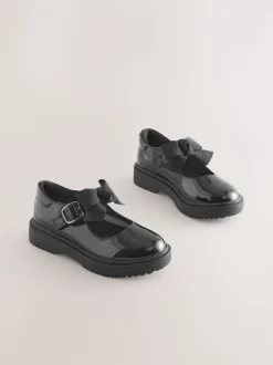 Black Patent Standard Fit (F) Bow Chunky Mary Jane School Shoes