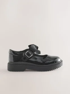 Black Patent Standard Fit (F) Bow Chunky Mary Jane School Shoes