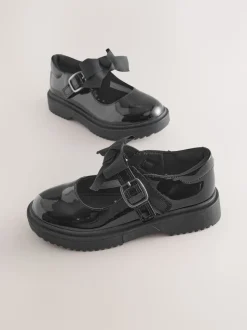 Black Patent Standard Fit (F) Bow Chunky Mary Jane School Shoes