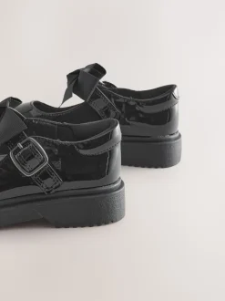 Black Patent Standard Fit (F) Bow Chunky Mary Jane School Shoes