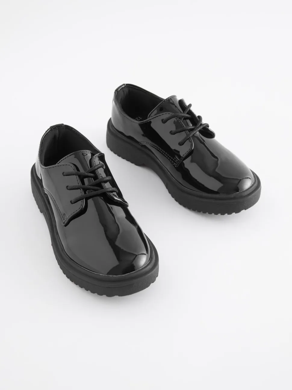 Black Patent Standard Fit (F) School Chunky Lace-Up Shoes