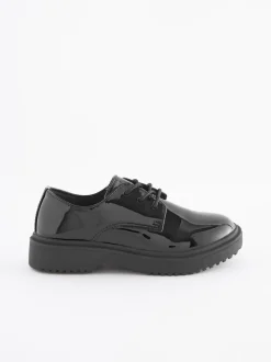 Black Patent Standard Fit (F) School Chunky Lace-Up Shoes