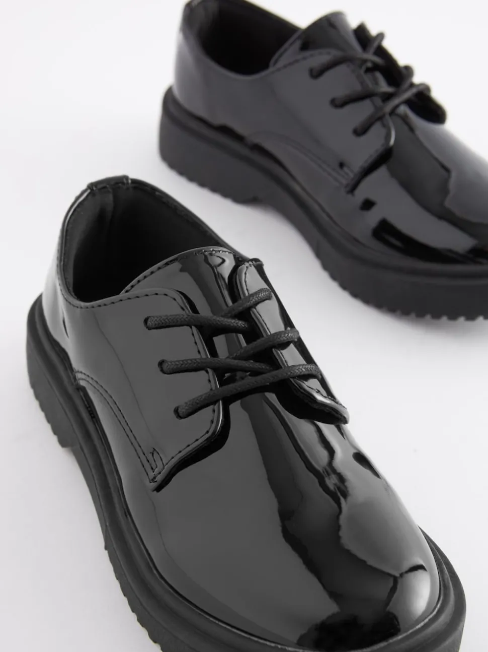 Black Patent Standard Fit (F) School Chunky Lace-Up Shoes