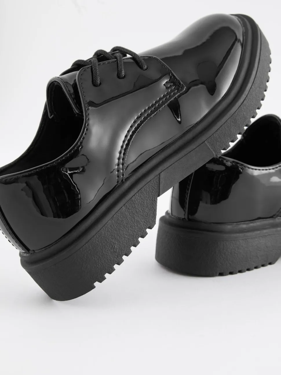 Black Patent Standard Fit (F) School Chunky Lace-Up Shoes