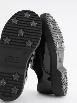 Black Patent Standard Fit (F) School Chunky Lace-Up Shoes